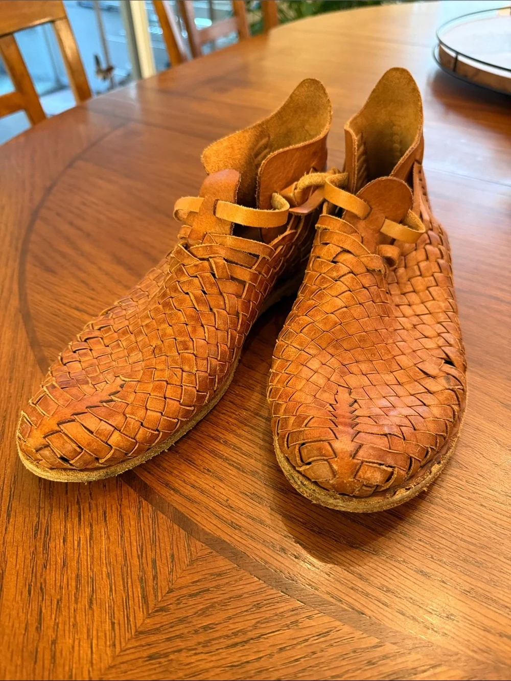 Free People Woven Leather Chukka Boots in Tan Brown